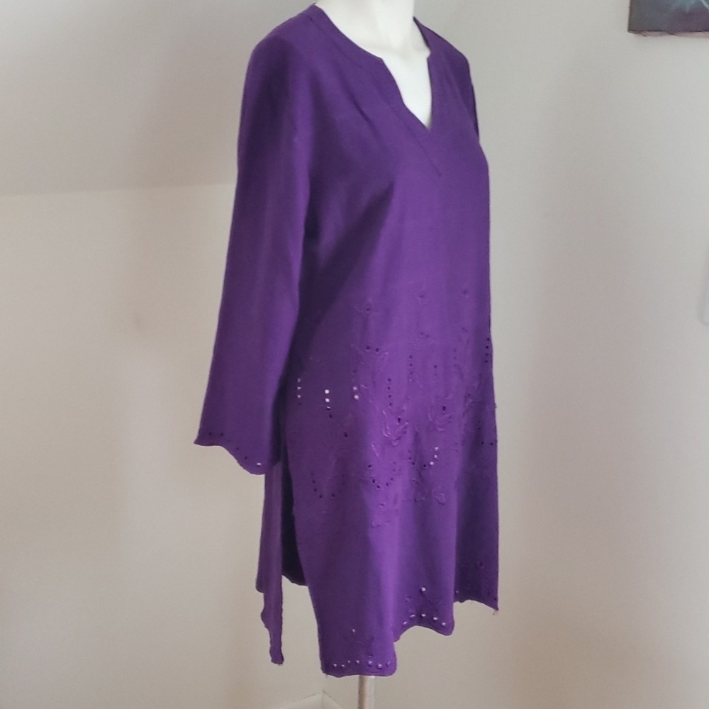 D.L.C Eyelet Embroidered Grape Linen Blend Kurti, Size M